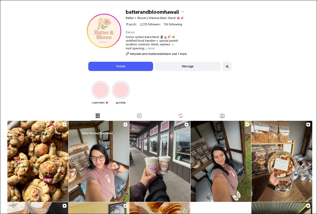 Batter + Bloom Instagram - artisan baked goods in Waimea